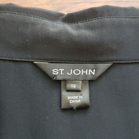St John Blk 100% Silk Chic Feminine Workcore Trendy Professional Blouse Size 12 - Picture 2 of 8